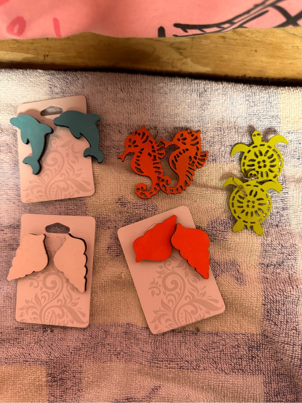 Colorful Sea Creature Wood Earrings - Dolphins, Seahorses, Turtles, Shells